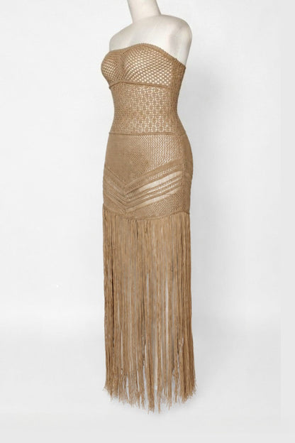 Strapless Crochet Fringe Maxi Dress Lavish Daily
