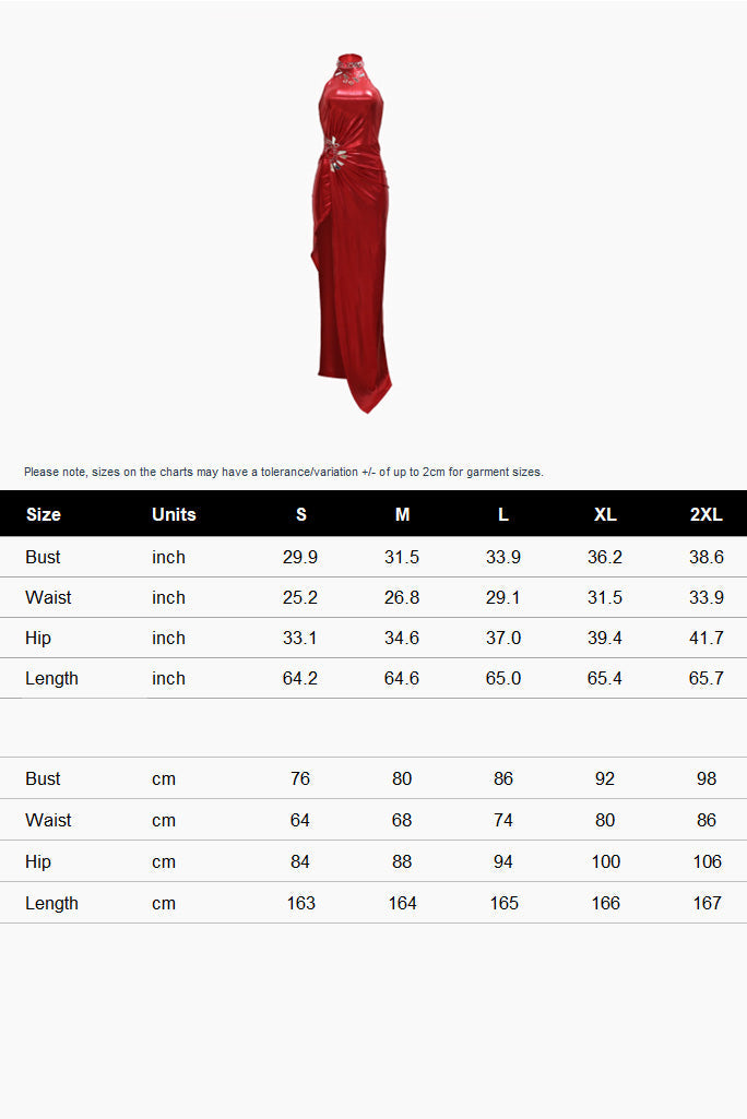 Rhinestone Sleeveless High Neck Slit Maxi Dresses Lavish Daily