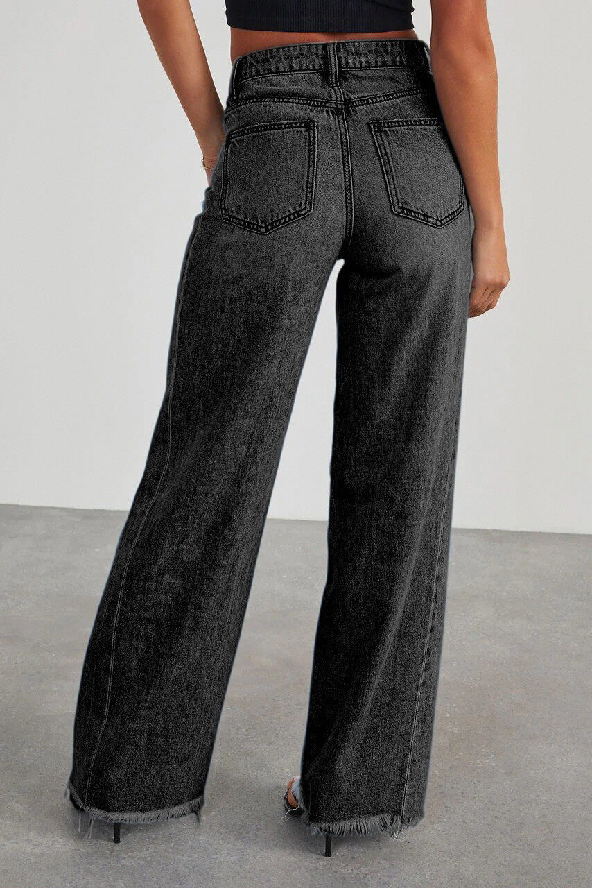 Raw Hem Wide Leg Jeans Lavish Daily