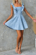 Ruffled Square Neck Denim Mini Dress Lavish Daily