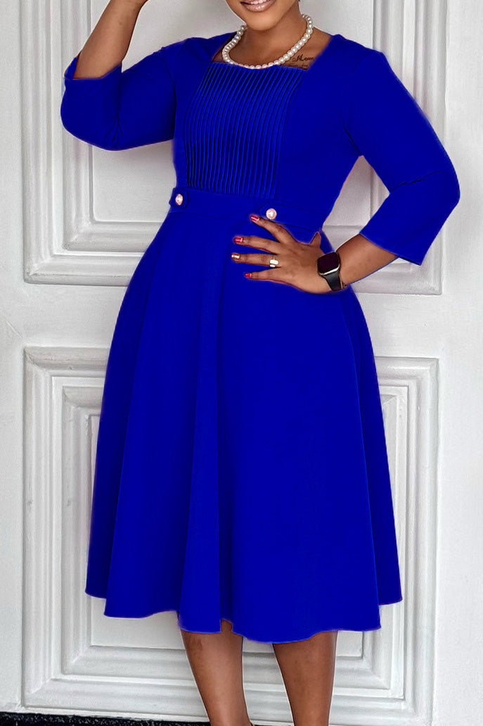 Square Neck Pleated Plus Size Waist Dress Lavish Daily