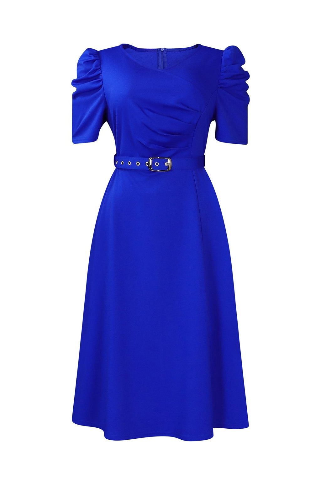 V Neck Short Puff Sleeves High Waist Midi Dress Lavish Daily