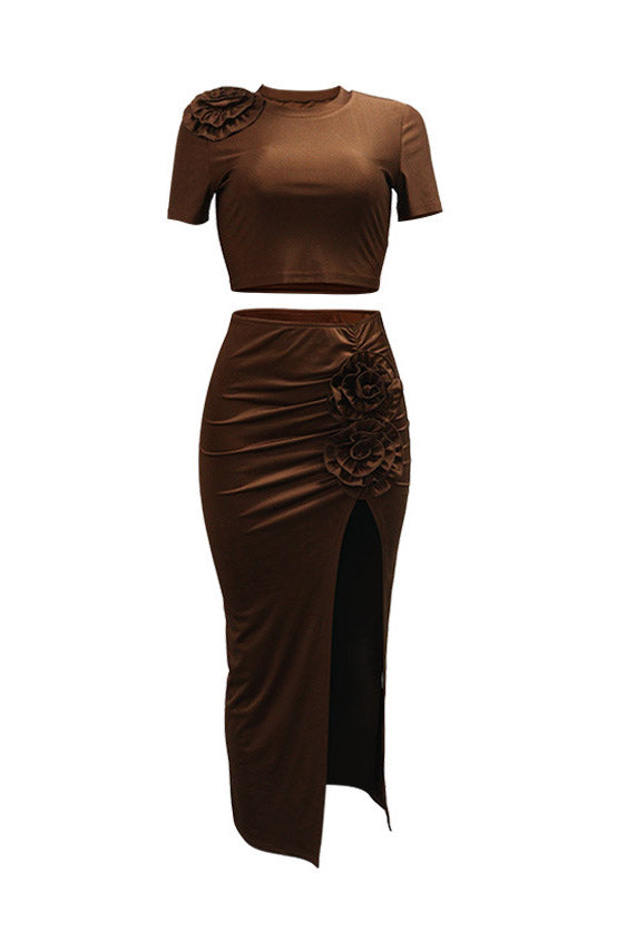 Ruched Split Skirt and Tee Two Piece Set Lavish Daily