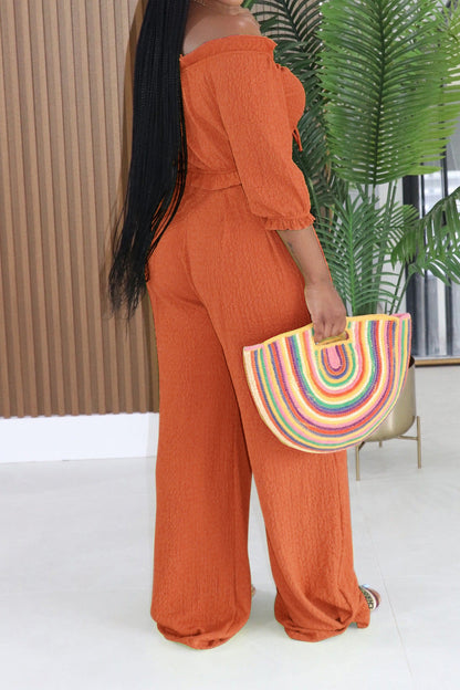 Textured Off-Shoulder Ruched Top & Wide Leg Pants Set Lavish Daily