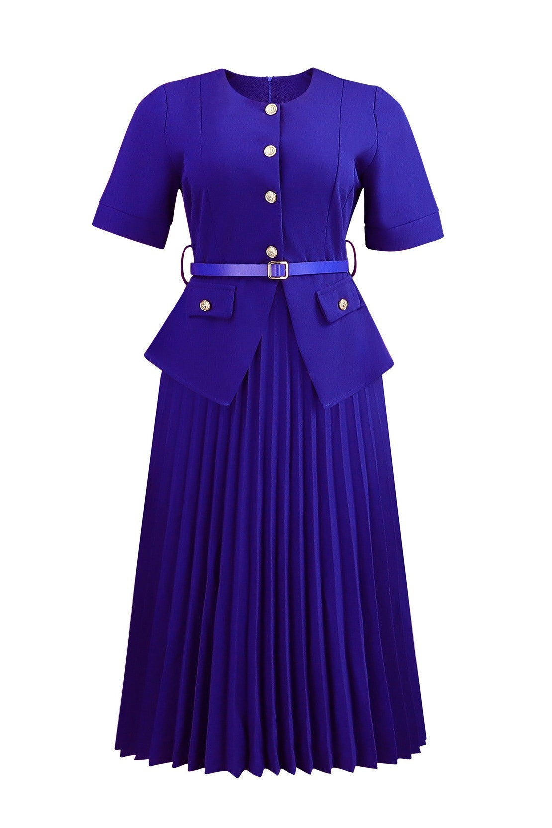 Mock 2-Piece Peplum Pleated Midi Dress Lavish Daily