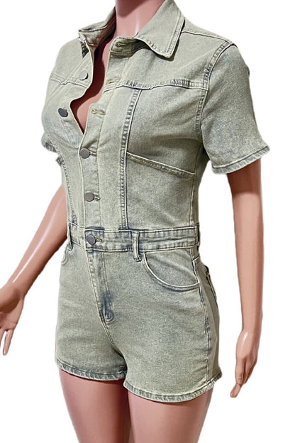 Vintage Wash Denim Romper Lavish Daily