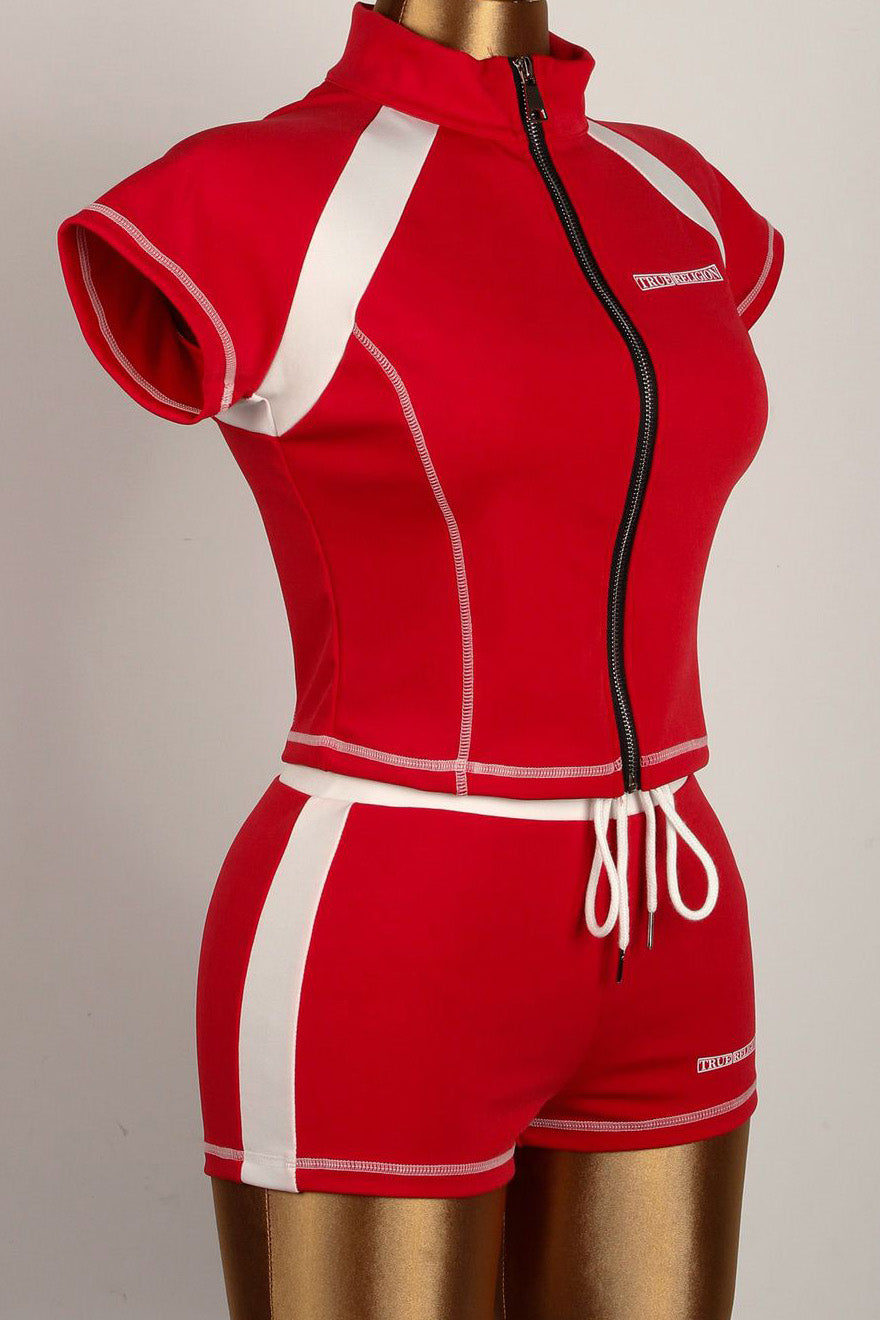 Casual Short Sleeve Zip Up Activewear Set Lavish Daily