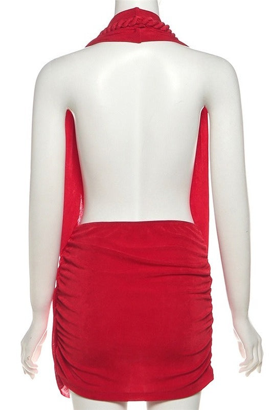 Deep V Halter Backless Bodycon Mini Dress LavishDaily