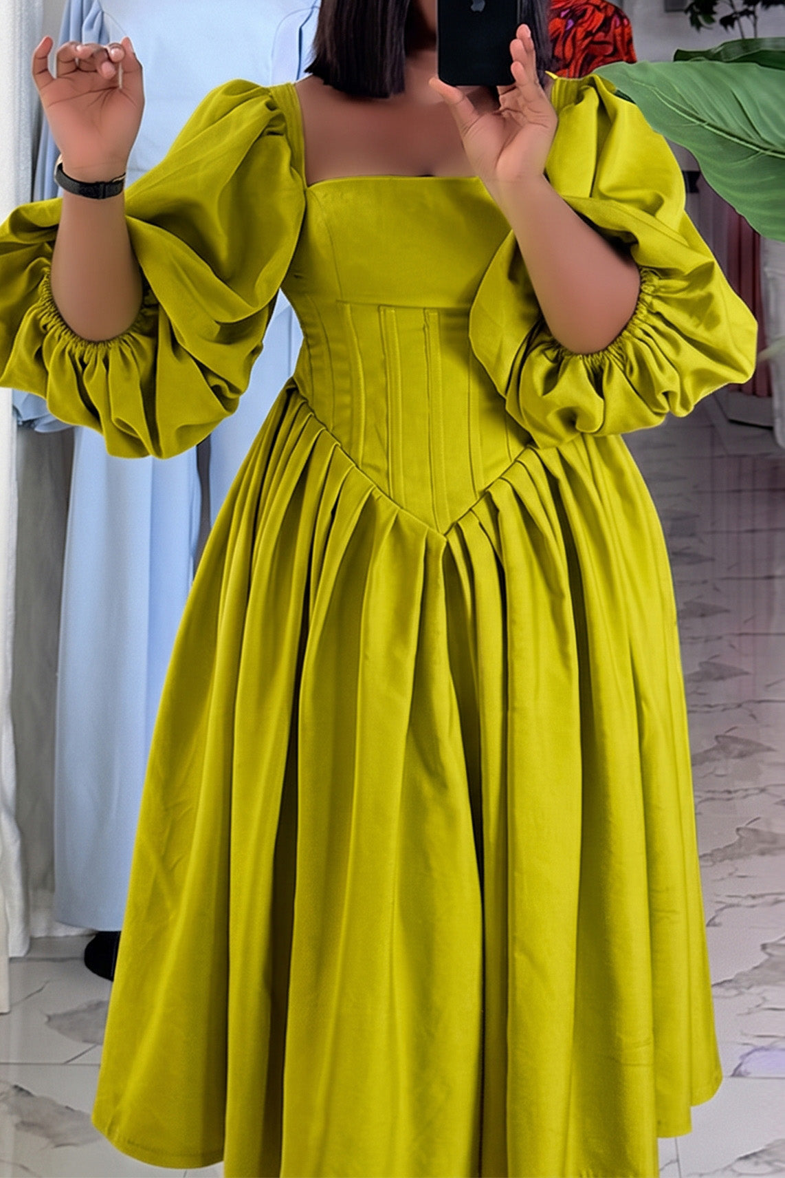 Puff Sleeve Corset Midi Dress Lavish Daily