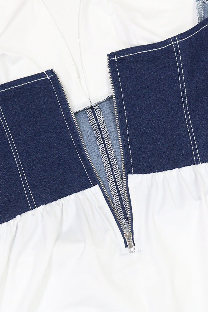 Slim Fit Denim Patchwork Deep V Slit Dress Lavish Daily