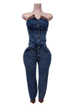 Strapless Stretch Denim Two-Piece Set Lavish Daily
