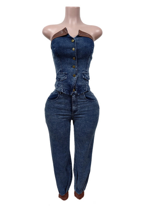 Strapless Stretch Denim Two-Piece Set Lavish Daily