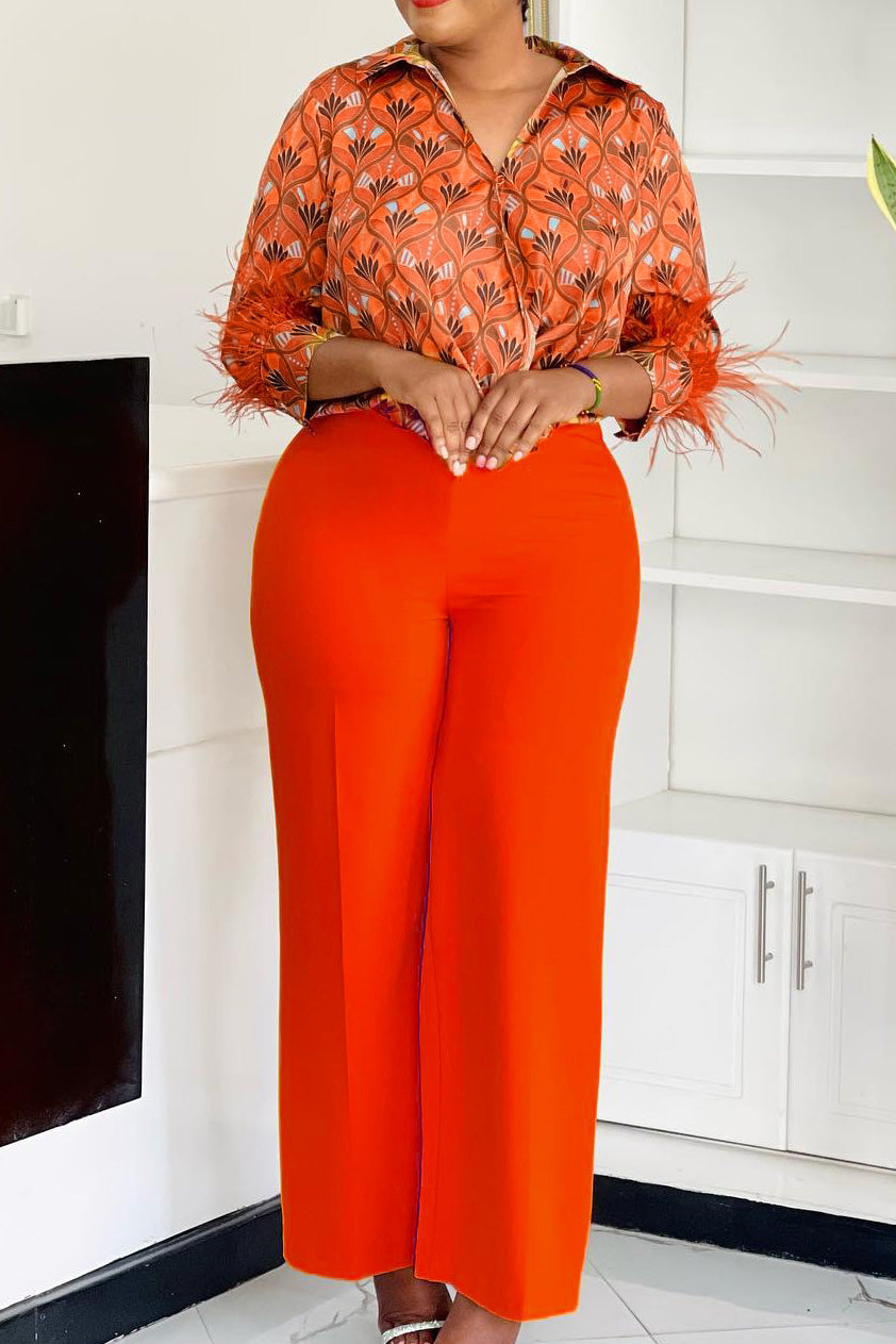 Printed Shirt & Wide Leg Pants Set Lavish Daily