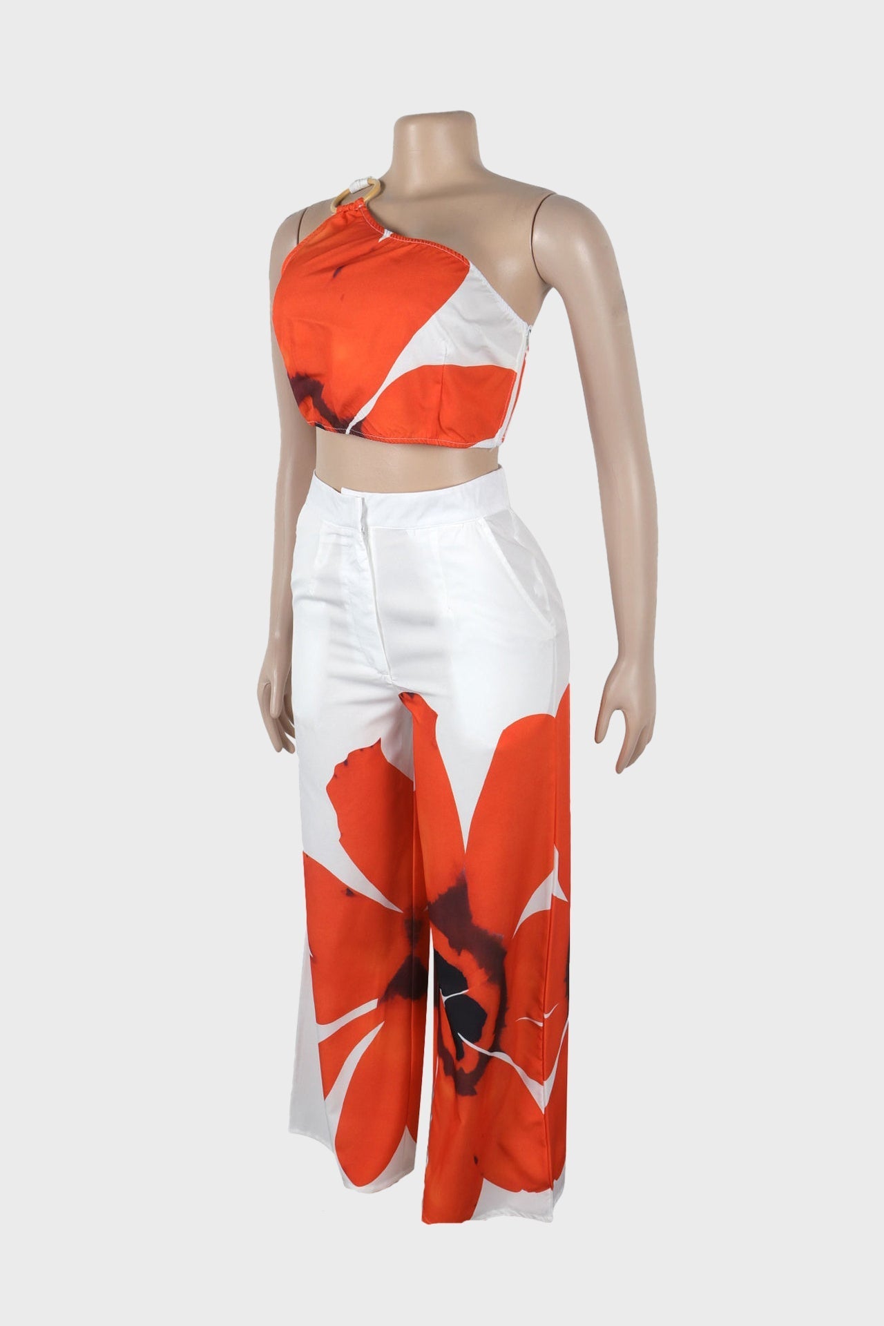 Printed One-Shoulder Top & Wide Leg Pants Set Lavish Daily