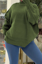 Casual Solid Color Loose Knit Sweater LavishDaily