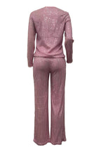 Sequin Round Neck Long Sleeve Top and Pants Set Lavish Daily