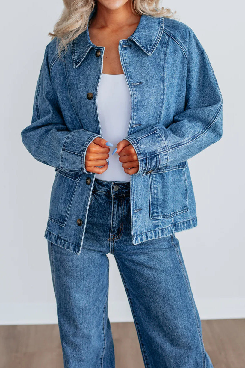 Single-Breasted Denim Jacket Lavish Daily