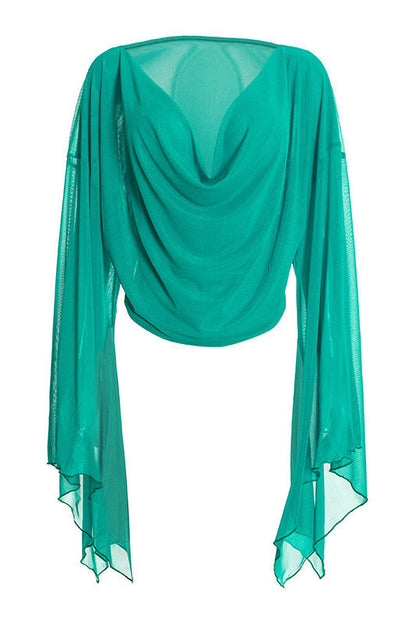 Cowl-Neck Mesh Top & Capri Pants Set Lavish Daily