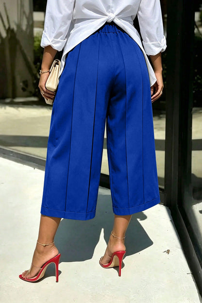 High Waist Pleated Wide Leg Culottes Lavish Daily