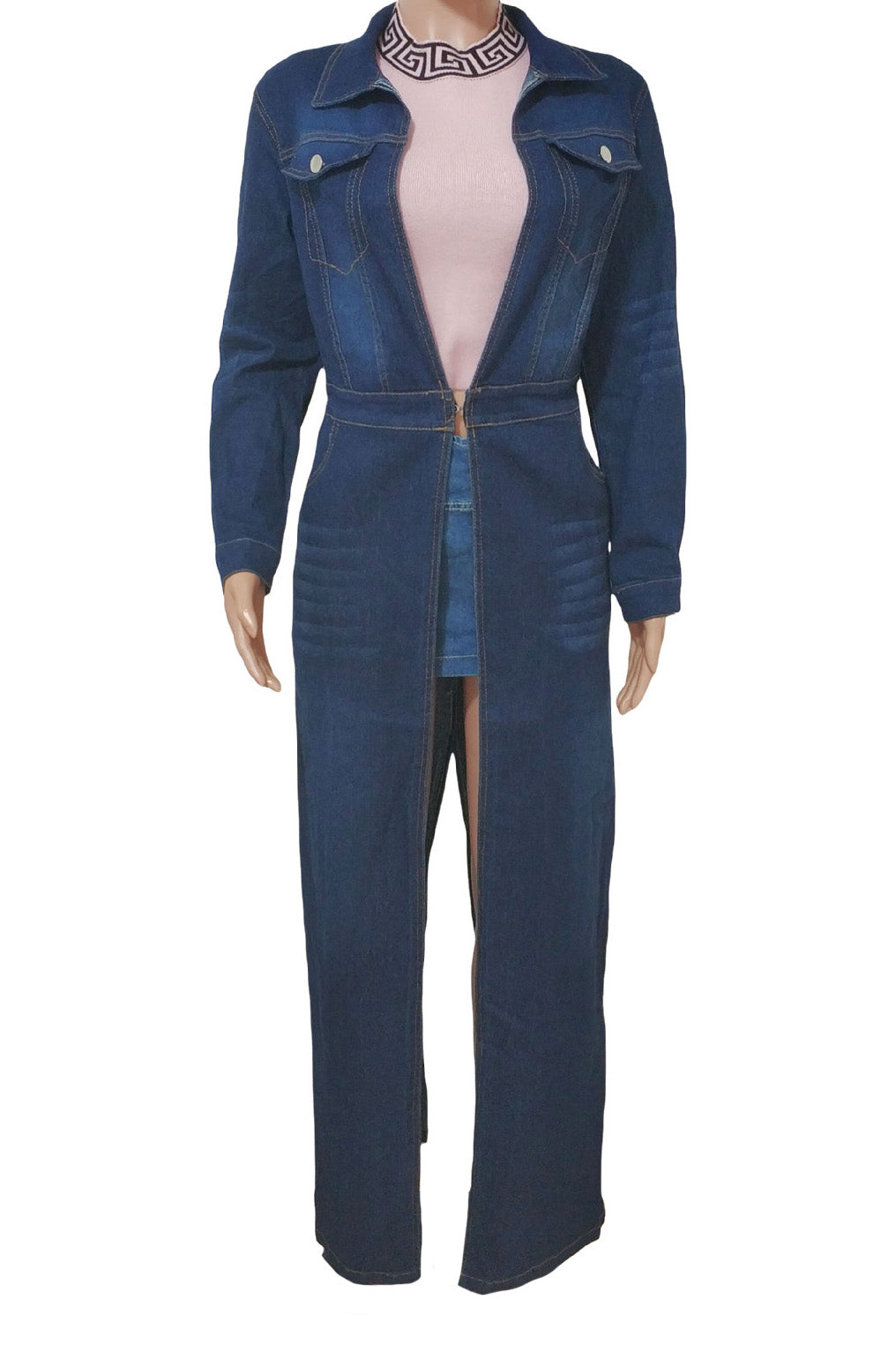 Long Sleeve Denim Trench Cardigan LavishDaily