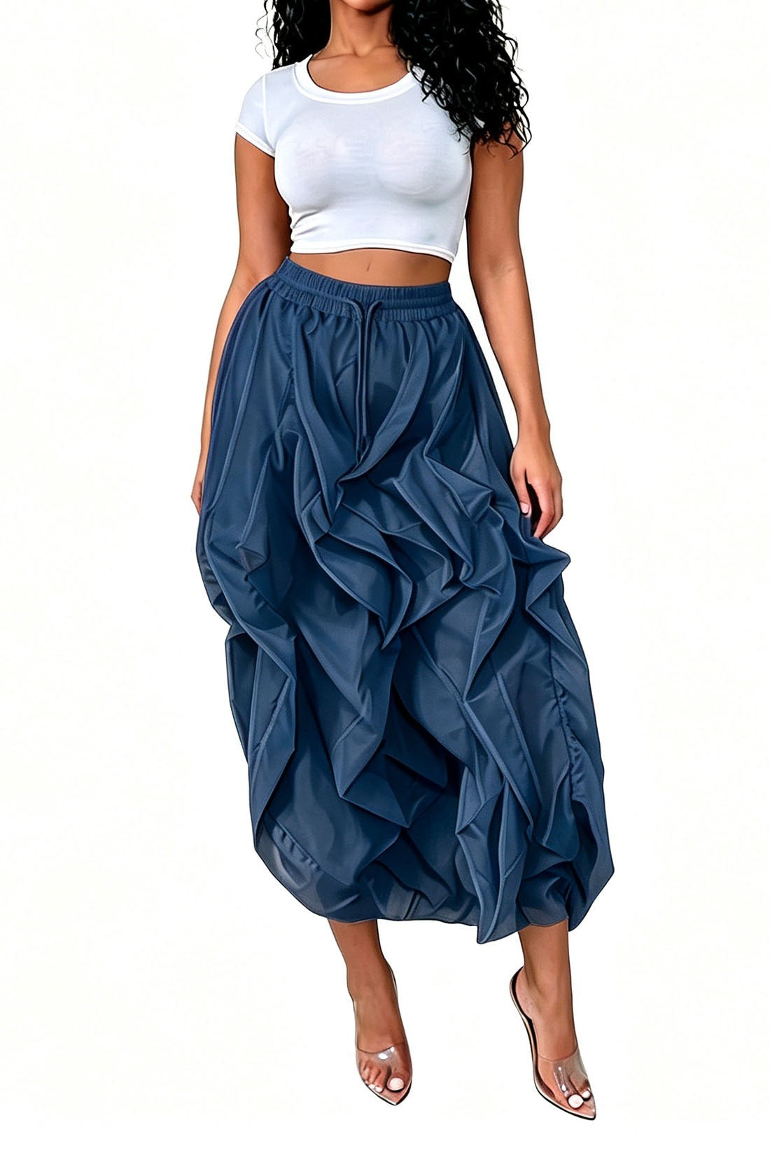 Cascading Ruffle Midi Skirt Lavish Daily