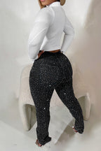 Rhinestone Skinny Raw Hem Jeans Lavish Daily