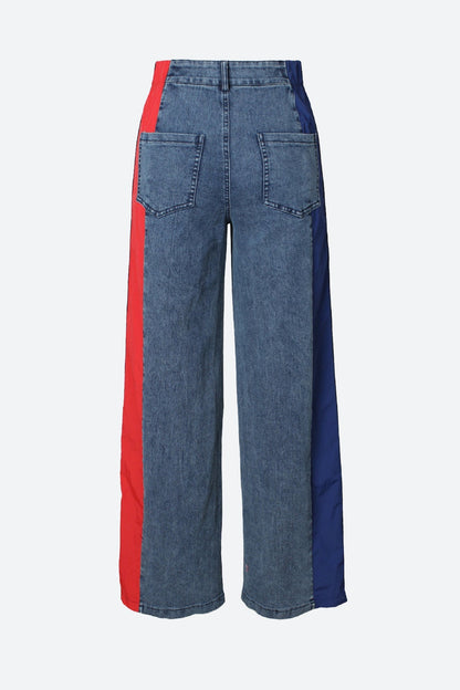 Wide Jeans with Wide Contrast Side Lines Lavish Daily
