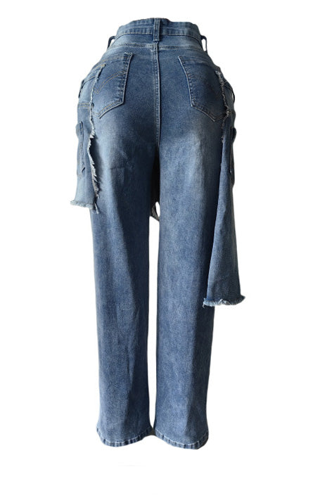 Double Layer Statement Distressed Jeans Lavish Daily