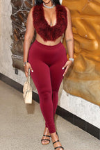 Fur Halter Vest & Leggings Set Lavish Daily