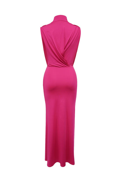 Mock Neck Cutout Ruched Maxi Dress Lavish Daily