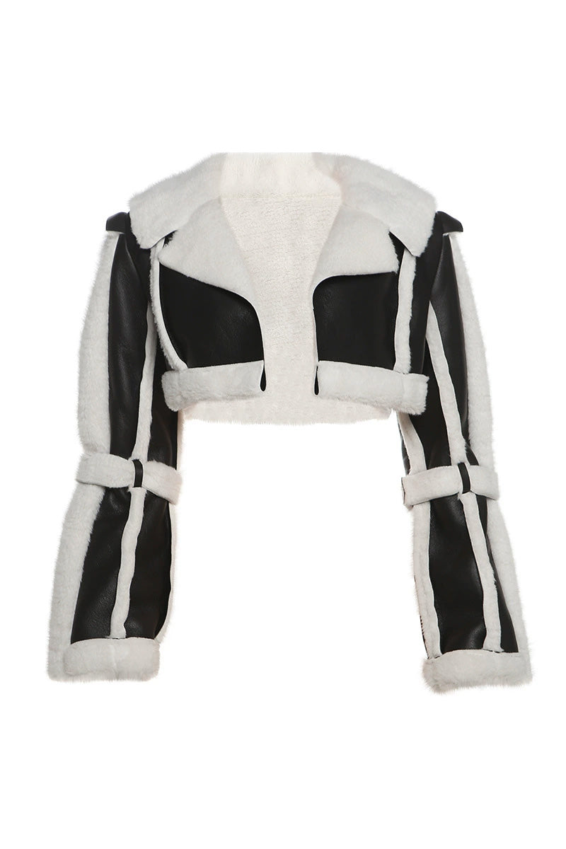 Faux Shearling Color Block Crop Jacket LavishDaily