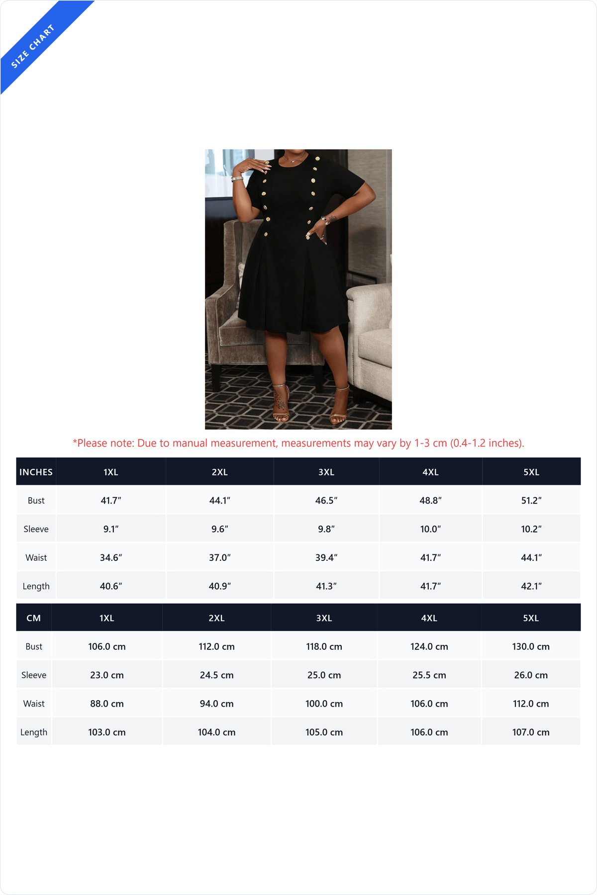 Plus Size Button Detail Pleated Dress Lavish Daily
