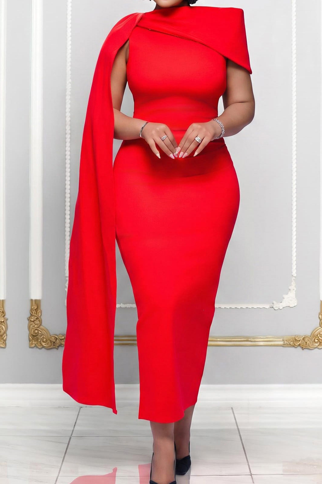 Elegant Asymmetric Draped Cape Maxi Dress Lavish Daily