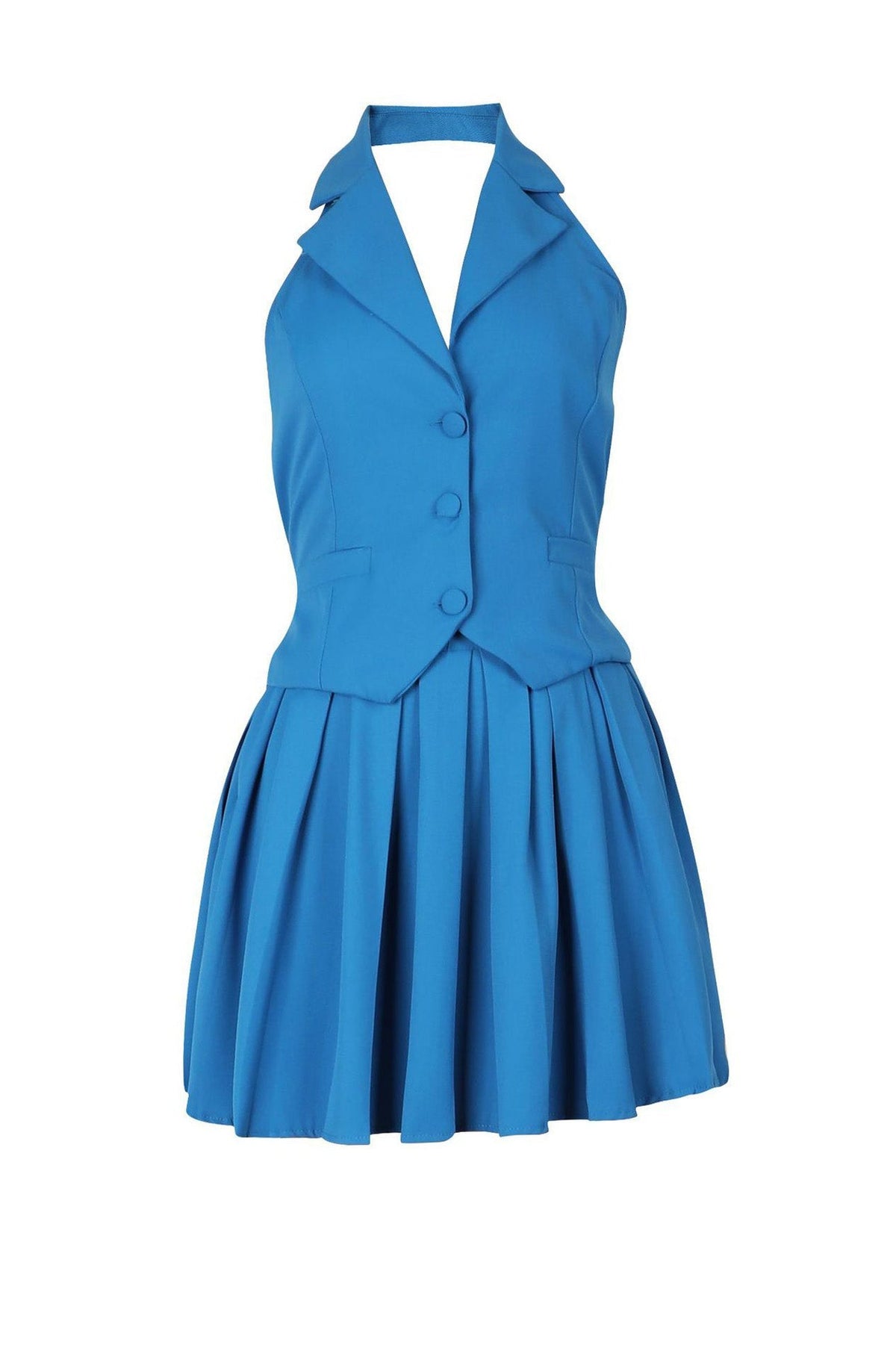 Halter Tuxedo Top & Pleated Skirt Set Lavish Daily