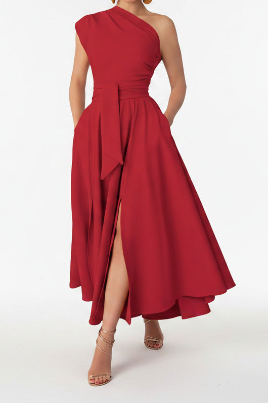 Elegant One-Shoulder A-Line Midi Dress Lavish Daily