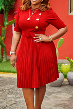 Elegant Half Sleeve O-Neck Solid Midi Dress Lavish Daily