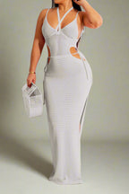 Cut Out Knit Backless Halter Maxi Dress Lavish Daily