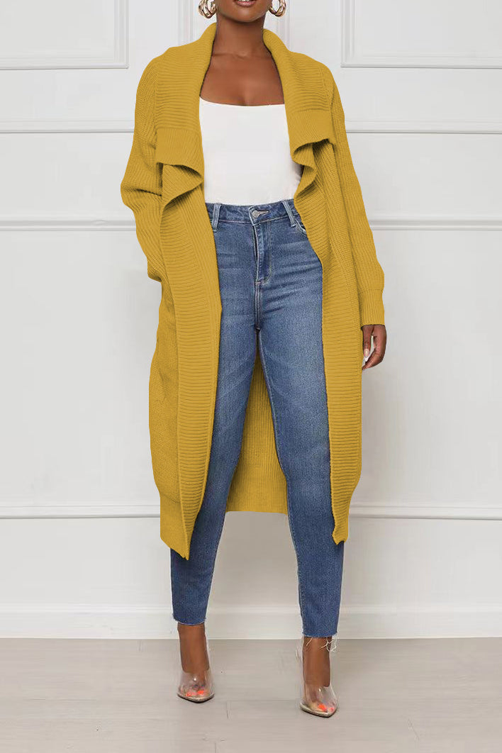 Solid Color Long Knit Cardigans Lavish Daily