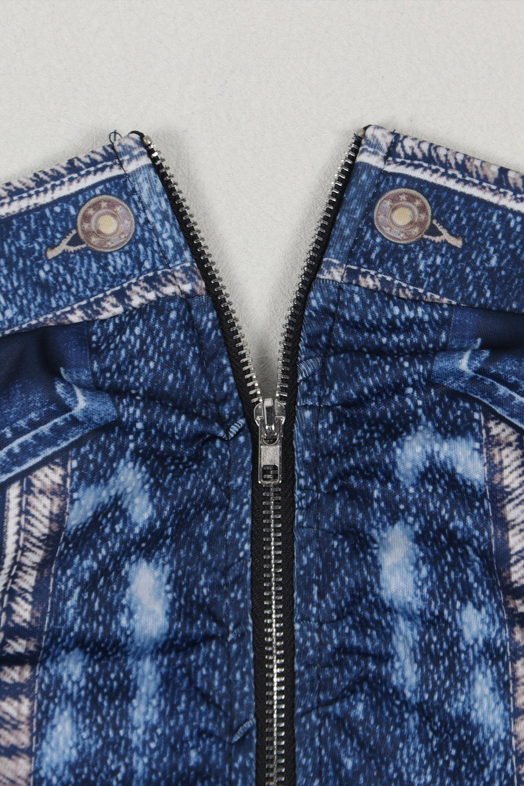 Denim Print Strapless Wide Leg Jumpsuit Lavish Daily