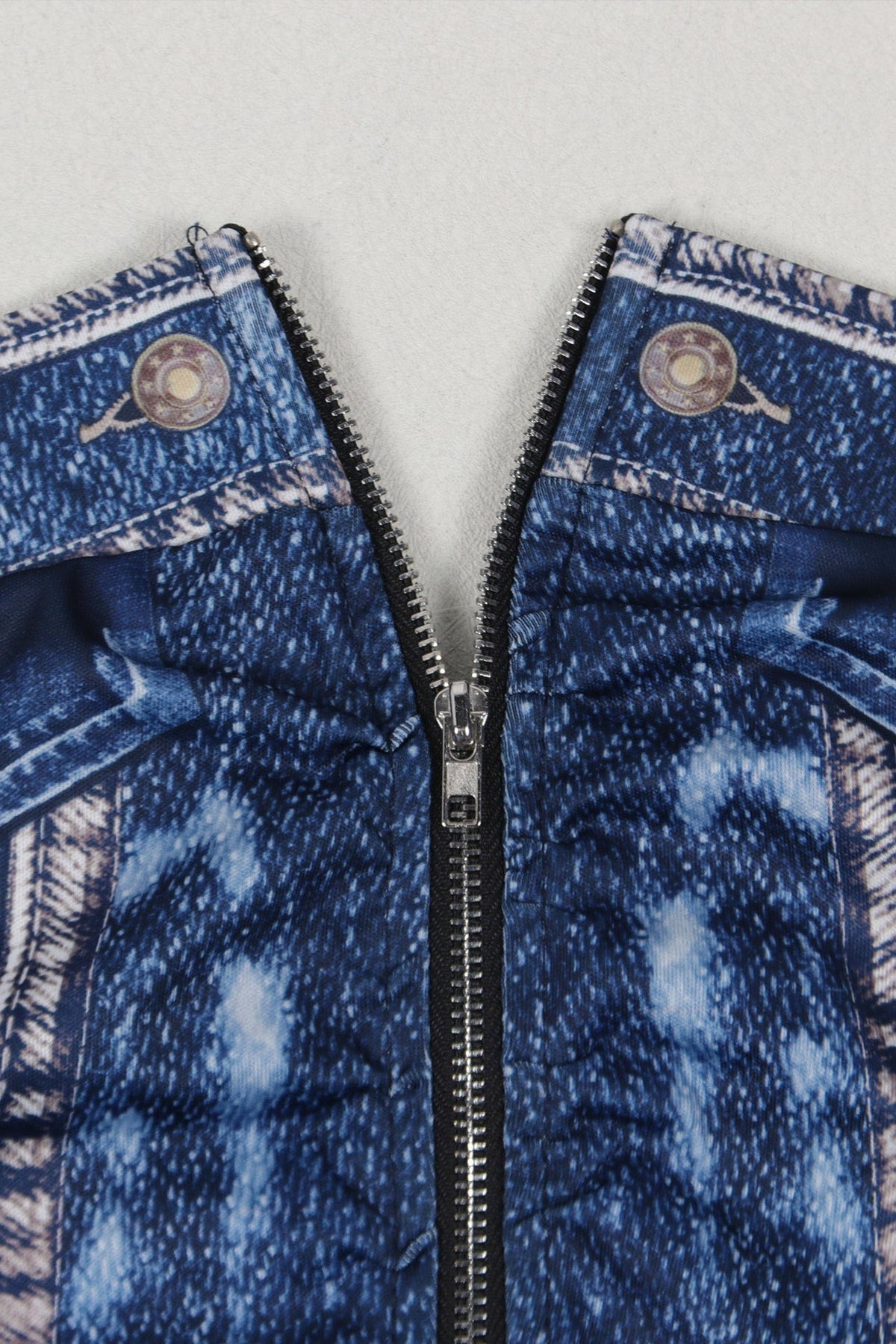 Denim Print Strapless Wide Leg Jumpsuit Lavish Daily
