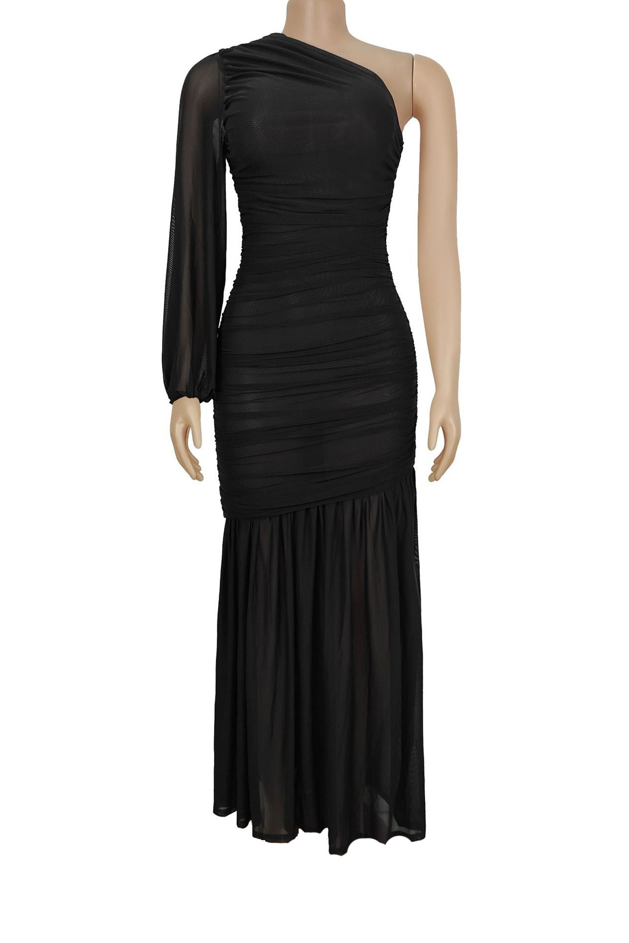 Single Shoulder Mesh Maxi Dress Lavish Daily