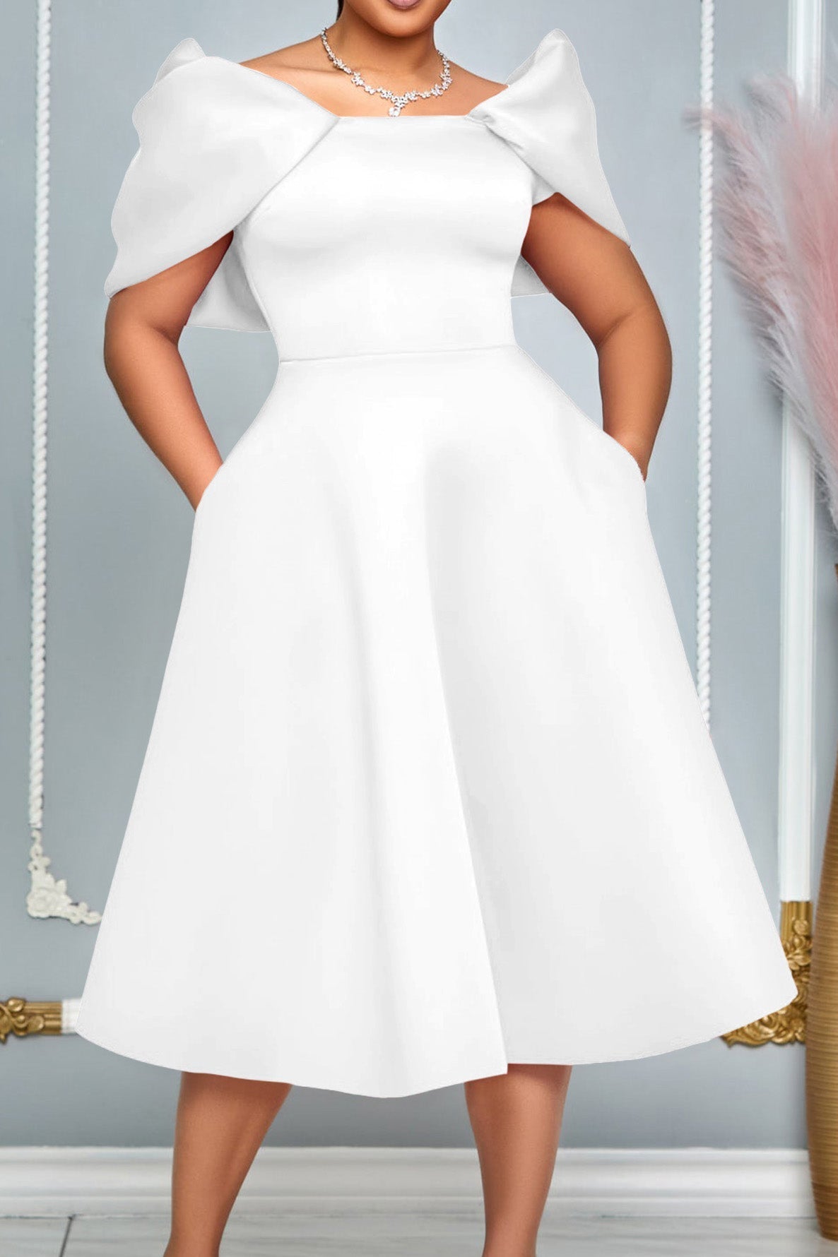 Off-Shoulder Ruffle Fit & Flare Midi Dress Lavish Daily