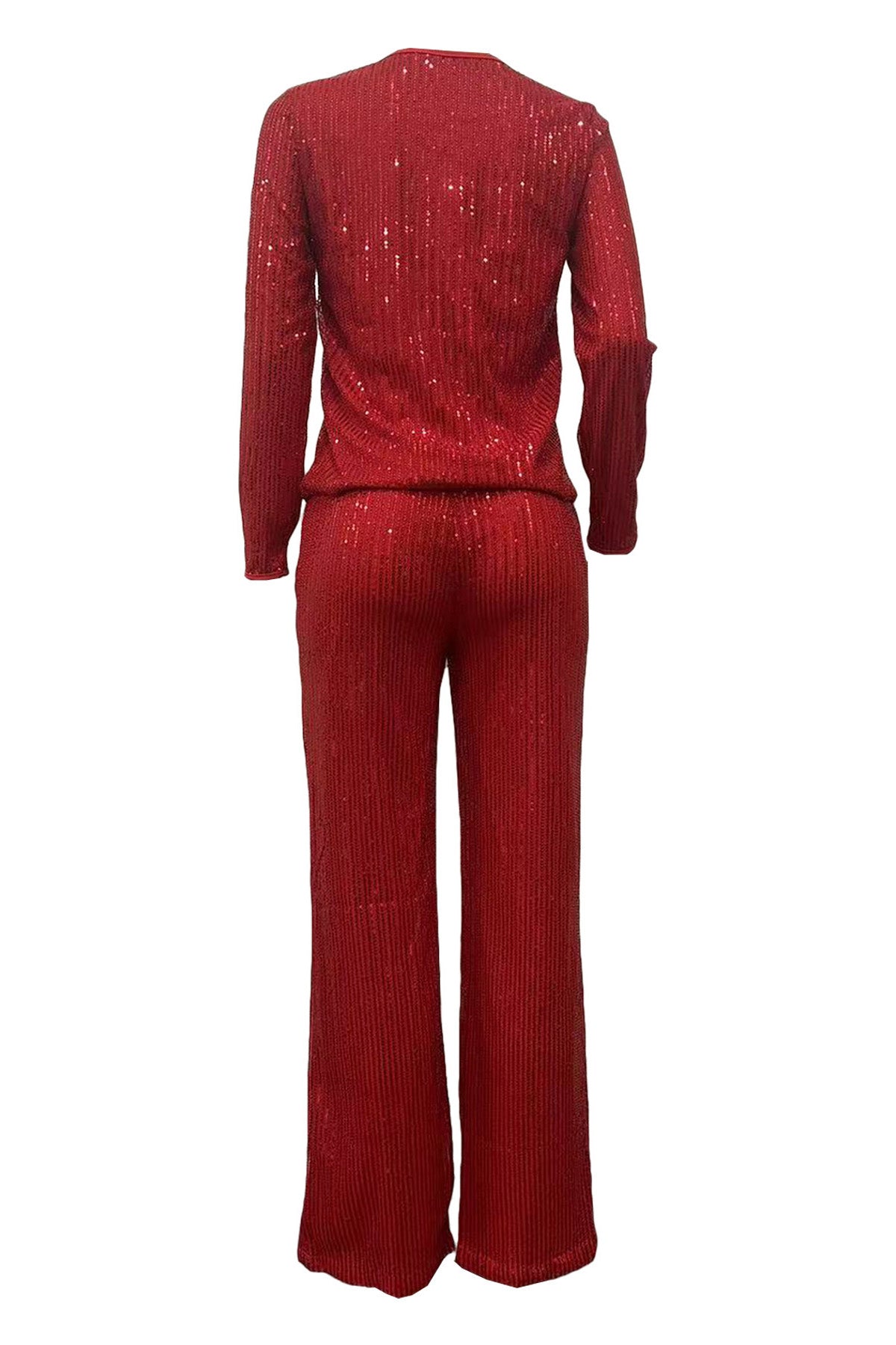 Sequin Round Neck Long Sleeve Top and Pants Set Lavish Daily