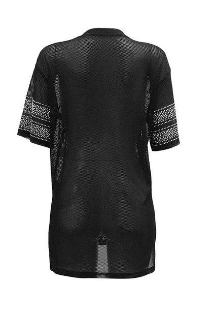 Rhinestone 23 Sheer Mesh Jersey Tunic Lavish Daily