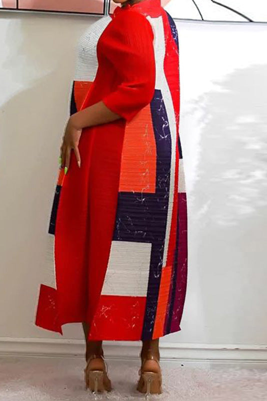 Abstract Print Pleated A Line Midi Dress Lavish Daily