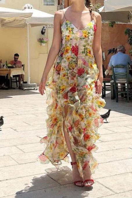 Ruffle Sheer Maxi Dress Lavish Daily