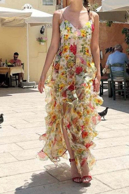 Ruffle Sheer Maxi Dress Lavish Daily