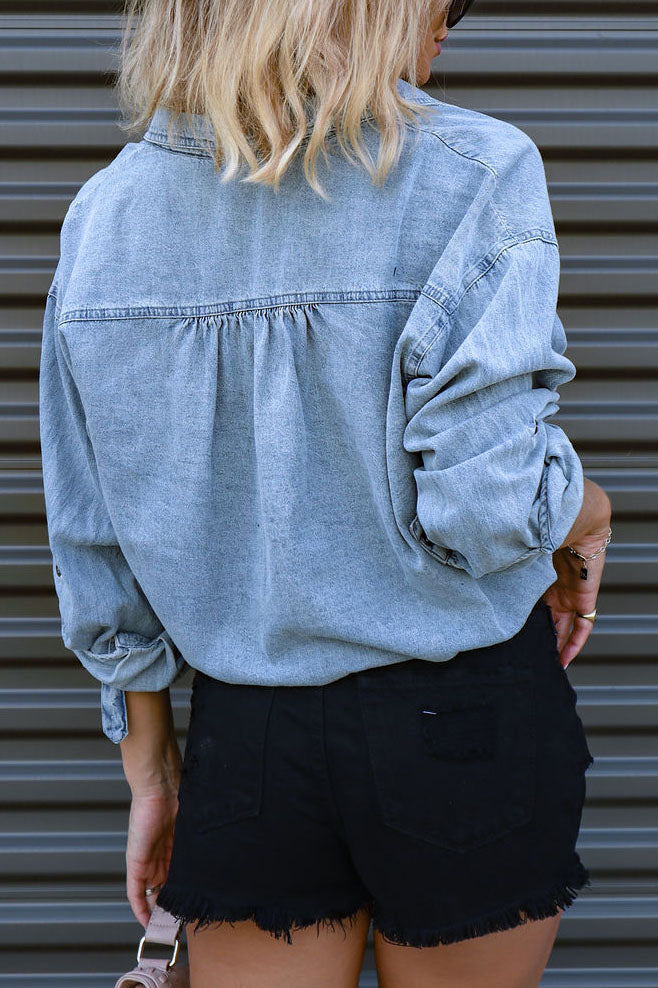 Long Sleeve Button Down Blouses Denim Shirt Lavish Daily