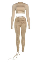 Long Sleeve Crop Top and Lace-Up Pants Set Lavish Daily