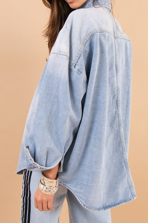 Oversized Statement Button Denim Shacket LavishDaily